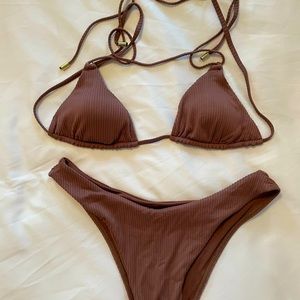 Monday Swimwear Brown Ribbed Bikini Set S/M
